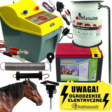 Zestaw PASTUCH ELEKTRYCZNY dla konia KONI TAŚMA 40mm bateria + IZOLATORY