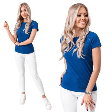 T-shirt damski basic bawełna 001SLR c.niebieski XL