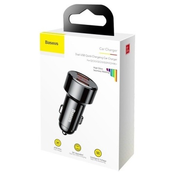Мощное быстрое автомобильное зарядное устройство 2x USB 45 Вт QC ВОЛЬТМЕТР Baseus 12-24 В