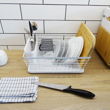 БЕЛАЯ ПОДСТАВКА ДЛЯ СУШКИ ПОСУДЫ С ПОДДОНОМ