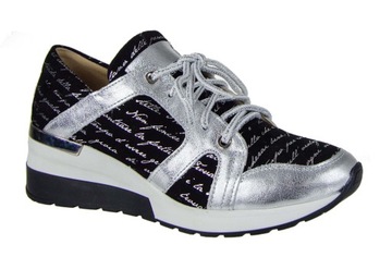 LaRoni E816 ADIDASY SNEAKERY SKÓRA SREBRNE CZARNE