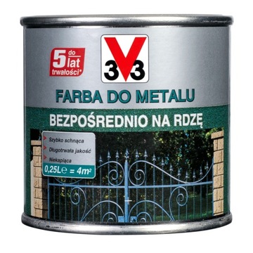 V33 FARBA DO METALU BEZPOŚREDNIO NA RDZĘ 0,25l BRĄZOWY MAT