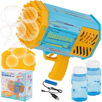 Pistolet na bańki automat do baniek Bazooka Bubble 69 otworów 2 x Płyn