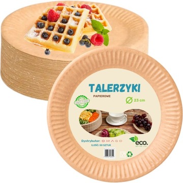 Talerze PAPIEROWE TALERZYKI EKO JEDNORAZOWE kraft 23cm 50szt