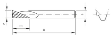 Спиральная фреза VHM Z=1 H1=10xH=38xd=3xD=3 /1