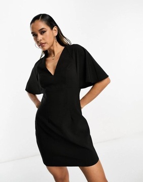 Asos Design lei dekolt mini sukienka czarna dopasowana S NG3