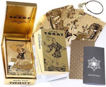 ZESTAW KLASYCZNYCH KART TAROTA WRÓŻENIA TARO SUN ZŁOTA FOLIA 78 KART