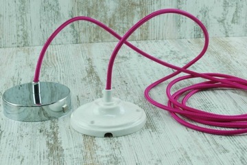 fuksja różowy kabel w oplocie przewód w oplocie loft retro lampa pająk DIY