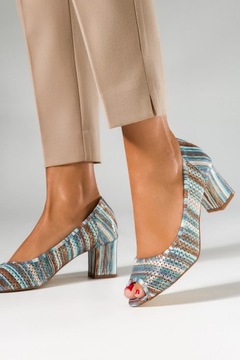 АЖУРНЫЕ ТУФЛИ ЖЕНСКИЕ С ОТКРЫТЫМ НОСКОМ НА ДЕКОРАТИВНОМ КАБЛУКЕ, ЛЕГКИЕ, размер 40