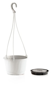 ПОДВЕСНОЙ ЦВЕТОЧНЫЙ ГОРШОК Ø 27 см БЕЛЫЙ С КРУГЛЫМ ОБОДОМ С КРЮЧКОМ 6,5 Л