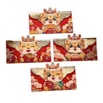 4 красных новогодних конверта, традиционные подарочные пакеты, лучший стиль B