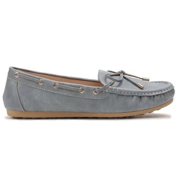 Damskie Mokasyny Półbuty Skórzane Gładkie Niebieskie Wkładka Soft Buty 40