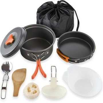 Pomarańczowy zestaw naczyń kempingowych Nonstick l