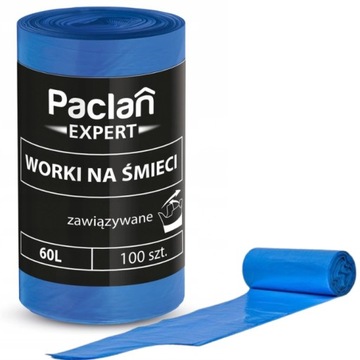 WORKI NA ŚMIECI UNIWERSALNE ZAWIĄZYWANE PACLAN EXPERT 60l 100SZT