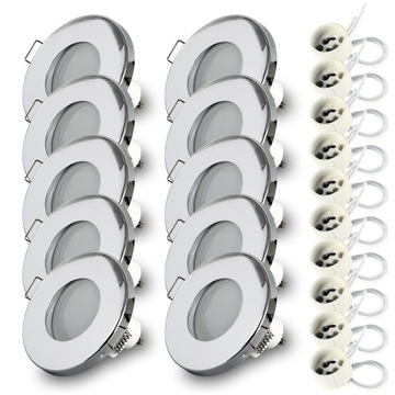 10 x Oprawa wpust halogen IP44 + LED GU10 7W 3000K