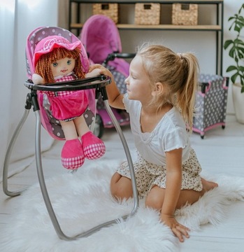 Кровать для куклы, постельное белье + стульчик для кормления, качели, большой КОМПЛЕКТ