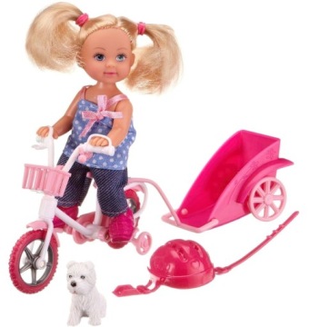 КУКЛА ЭВИ ЛАВ НА ВЕЛОСИПЕДЕ С ПРИЦЕПОМ