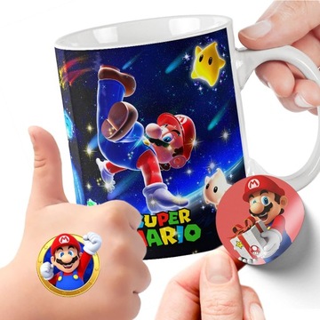 ZESTAW NA PREZENT KUBEK DLA DZIECI TATUAŻE NAKLEJKI SUPER MARIO BROS JAKOŚĆ