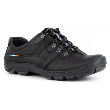 Buty męskie skórzane sznurowane trekkingowe POLSKIE 213GT czarne 45