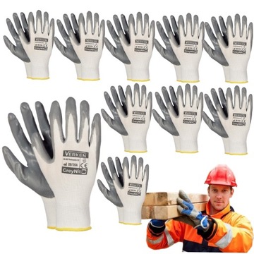 10x Rękawice Rękawiczki Robocze Mocne GreyNit 9