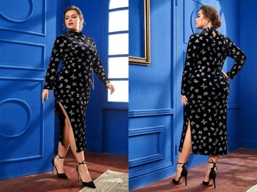 Shein czarna aksamitna sukienka midi w motyle XL