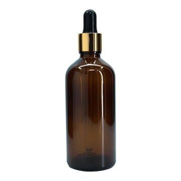 Butelka szklana 100 ml brązowa z pipetą szklaną złoto-czarną