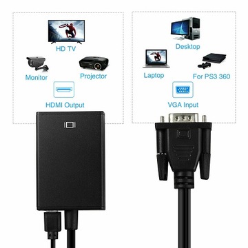 ADAPTER KONWERTER VGA do HDMI +AUDIO+ZASILANIE
