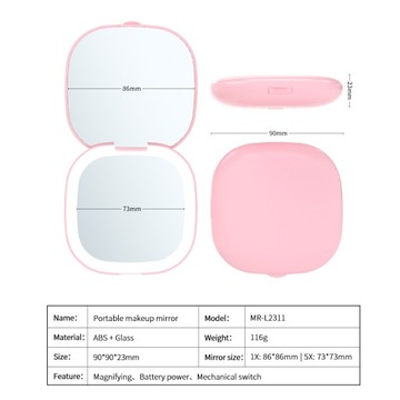 Компактное зеркало для макияжа с 5-кратным увеличением и подсветкой.