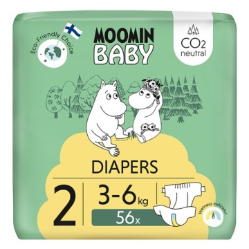 MOOMIN BABY 2 NEWBORN еко підгузки вбирні підгузки MUUMI 3-6 кг 56 шт.