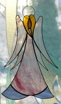 Витраж Тиффани про Ангел, большой, розовый