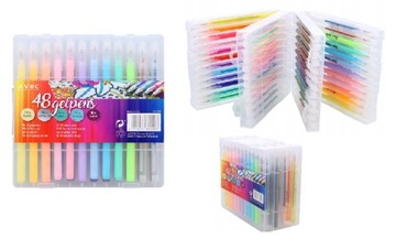 KOLOROWE DŁUGOPISY ŻELOWE ZESTAW 48 sztuk ETUI BOX