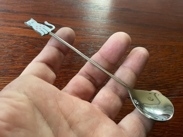 ŁYŻECZKA KOT KOTEK DO HERBATY DESERÓW Z KOTKIEM CHROM OLDMAN PREZENT 14cm