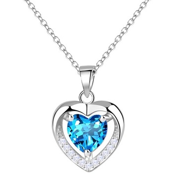 Naszyjnik Srebrny 925 Niebieskie Kryształowe Serduszko Miłość Love + NADRUK