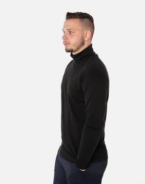 Elegancki Golf Cienki Sweter Męski 100% Bawełniany Półgolf 5347-1 XL czarny