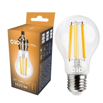 Żarówka LED kulka E27 10,5W 2700K barwa ciepła 1521lm filament WYDAJNA