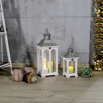 Lampion latarnia drewniana ogrodowa biała duży komplet 2w1 Do domu i ogrodu