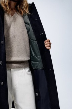 ZARA МУЖСКОЕ ПАЛЬТО С ЖИЛЕТОМ ТЕМНО-СИНИЙ ШЕРСТЯНОЙ L