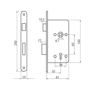 Замок врезной дверной JANIA 60/50 KEY Z014