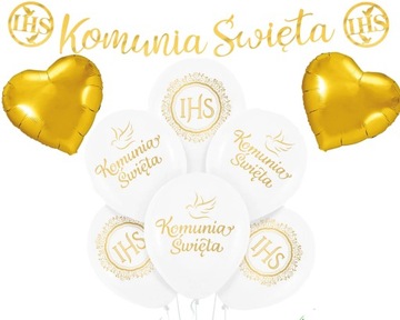 ZESTAW DEKORACJE KOMUNIA ŚWIĘTA BALONY złoty