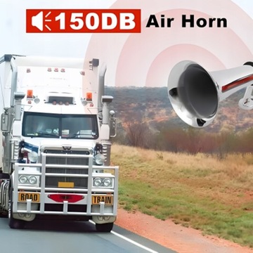 SYGNAŁ KLAKSON TRĄBKA FANFARA CHROM Z KOMPRESOREM BARDZO GŁOŚNY 12V 44.5cm