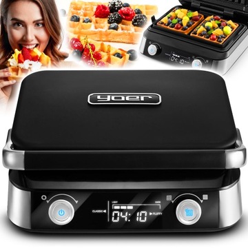 Gofrownica Yoer 2 DUŻE GOFRY +4 automatyczne programy +Regulacja chrupkości