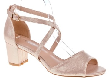 SANDAŁY NA OBCASIE SŁUPKU 6 CM. SZAMPAŃSKIE 36