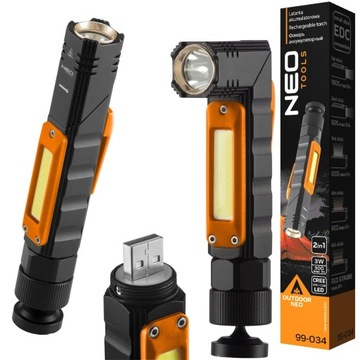 ФОНАРИК НЕО USB 2В1 300 лм CREE 5 ФУНКЦИЙ СВЕТА 99-034