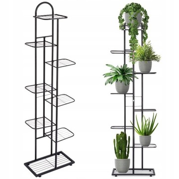 Подставка для цветов из черного металла, 8-ми ярусная, 142 см.