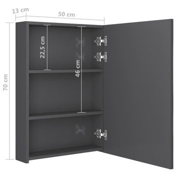 Шкаф для ванной комнаты с зеркалом и светодиодом, блестящий серый, 50x13x70 см