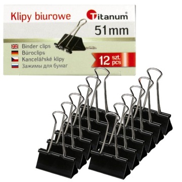 Большие ручки CLIPS селедка OFFICE 51мм 12 шт. Чайка/Квадрат ЧЕРНЫЕ