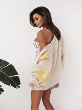 Sweter rozpinany COCOMORE FLOWERS beżowy-żółty (UNI)