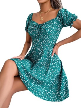 MODNA SUKIENKA MINI DAMSKA BOHO W KWIATY LUŹNA S-XL