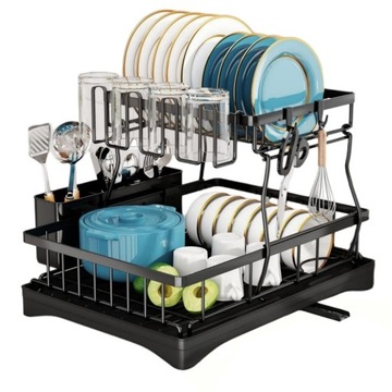 СЕН ДЛЯ СУШКИ ПОСУДЫ С ДВУХУРОВНЕВЫМ СЛИВОМ 44x31x33 ЧЕРНЫЙ