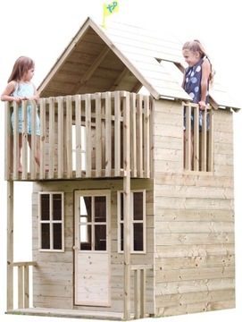ДВУХЭТАЖНЫЙ ДЕРЕВЯННЫЙ САДОВЫЙ ДОМ ДЛЯ ДЕТЕЙ, БОЛЬШОЙ С ВЕРАНДОЙ И БАЛКОНОМ